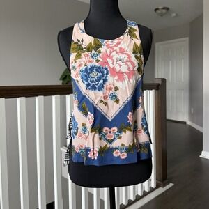 Free People This Sweet Love Pink Blue Floral Bandana Tank Side Tie XS Boho